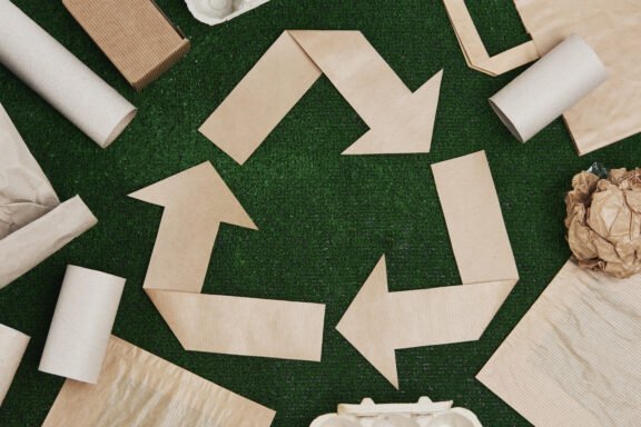 Recycling symbol made of paper