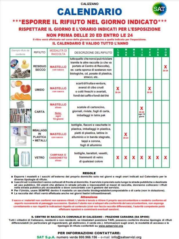 Calendario rifiuti: la raccolta differenziata nel Comune - Comuni-Chiamo