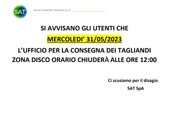 20230530 – avviso ufficio distribuzione tagliandi zona disco orario
