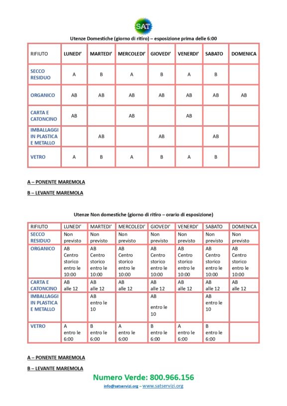 calendario differenziata Pietra Ligure