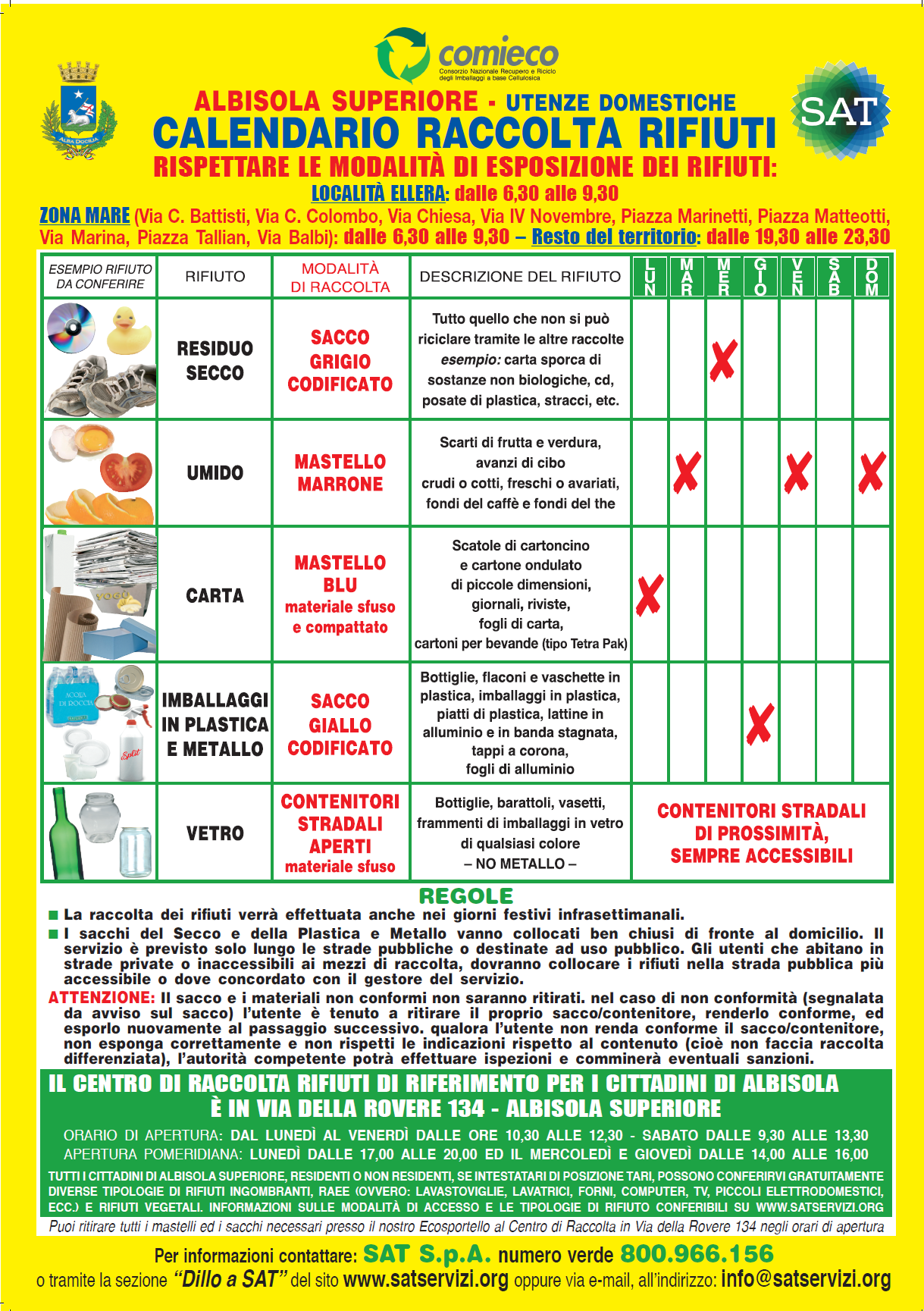 Albisola Superiore: calendario settimanale per la raccolta differenziata