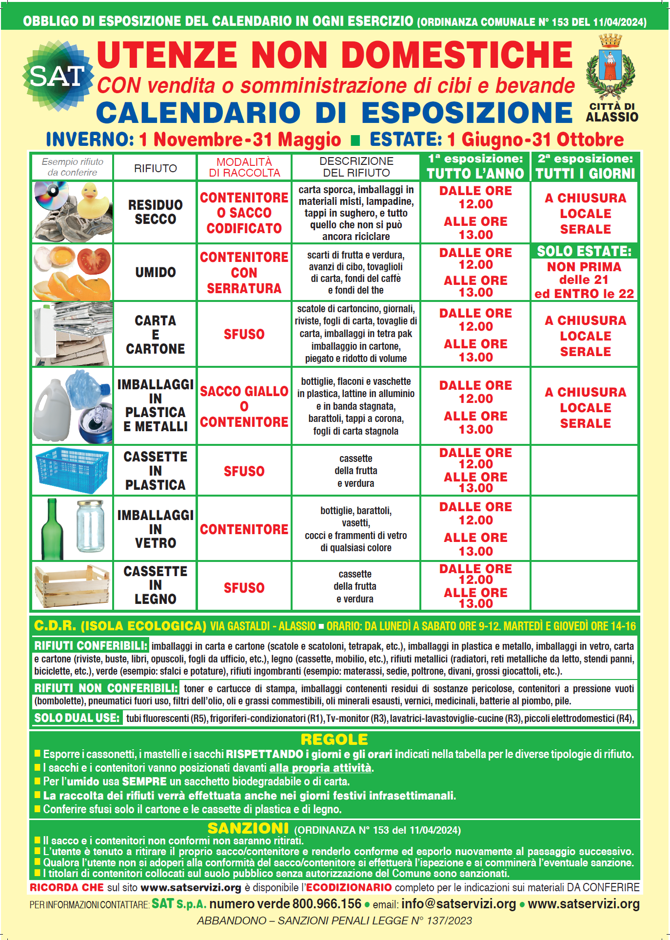 UND – Utenze non domestiche con somministrazione cibo: calendario differenziata