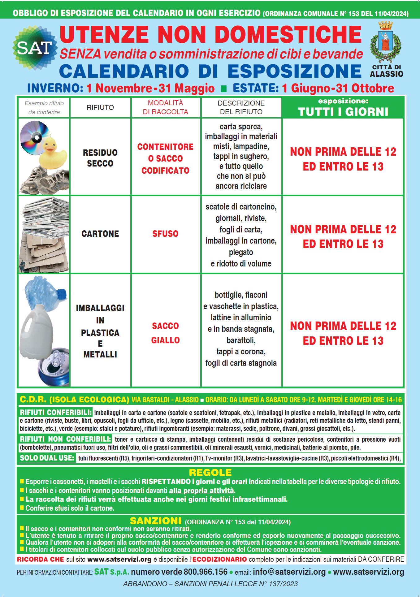 UND – Utenze non domestiche senza somministrazione cibo: calendario differenziata