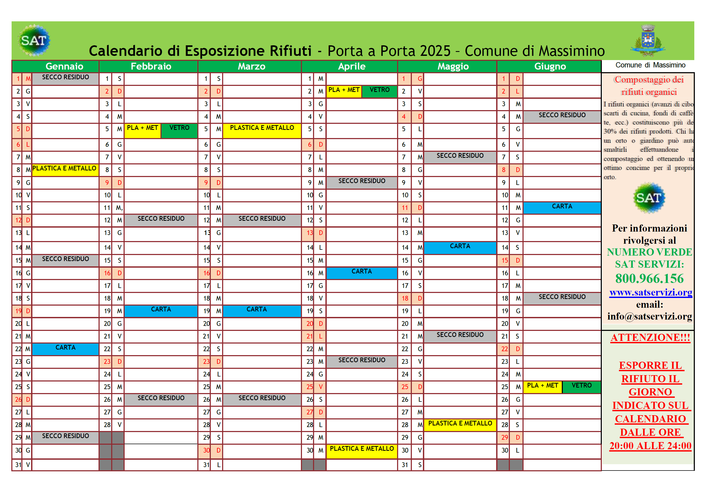 Massimino: il calendario raccolta differenziata del secondo semestre 2025 (luglio-dicembre)