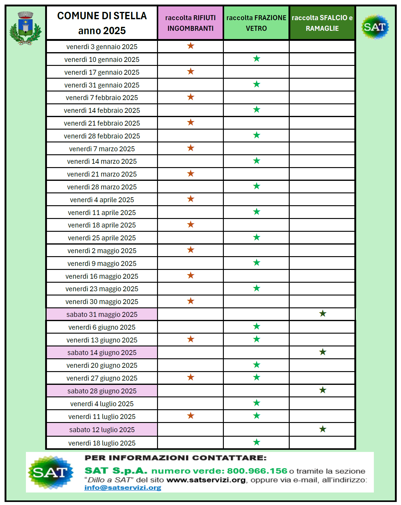 Comune di Stella: il calendario 2025