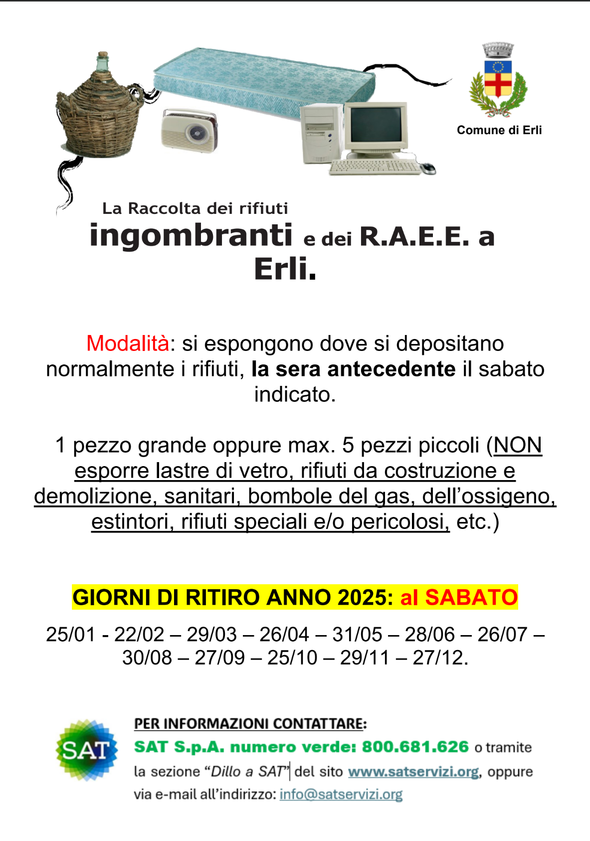 Erli: calendario rifiuti ingombranti 2025
