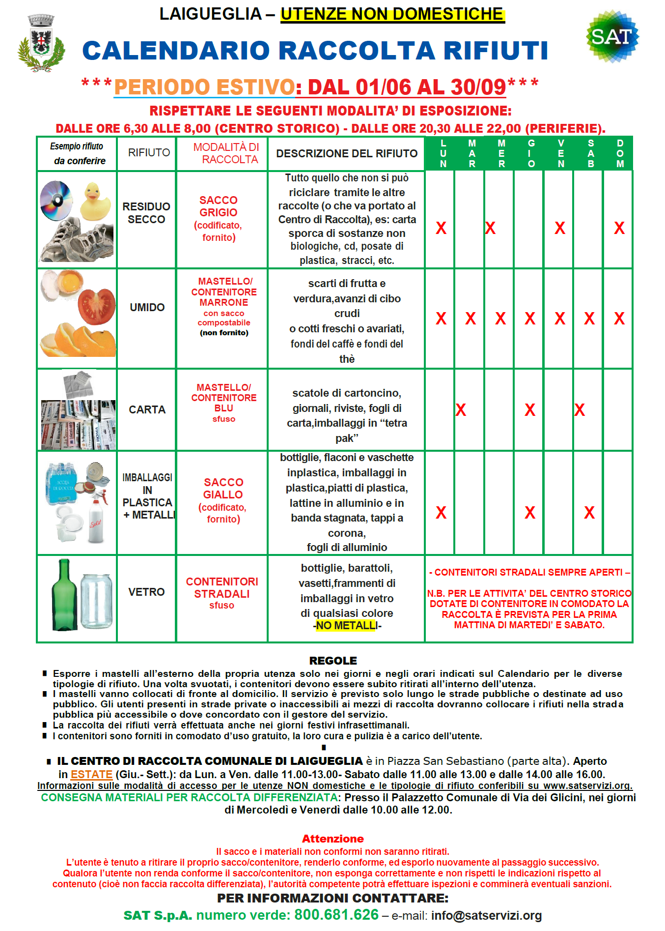 Calendario estivo per Utenze Non Domestiche valido dal 1 giugno 2025
