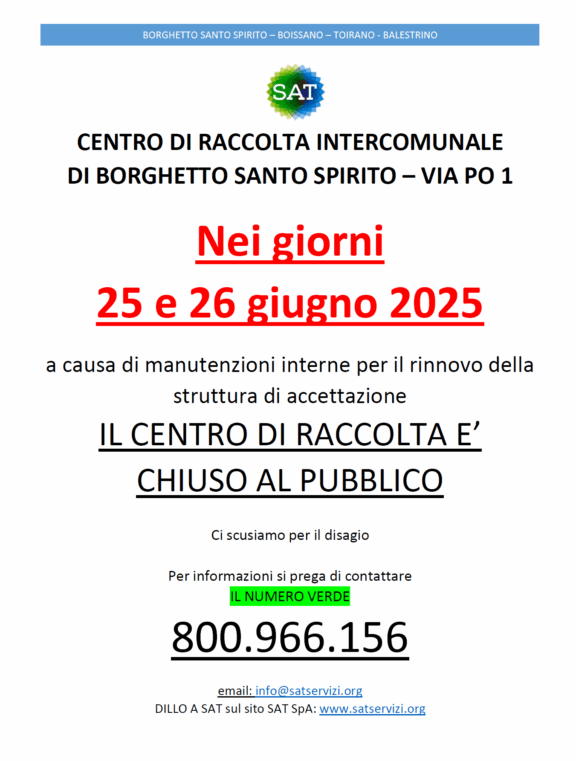 Borghetto chiusura CdR 25 e 36 giugno