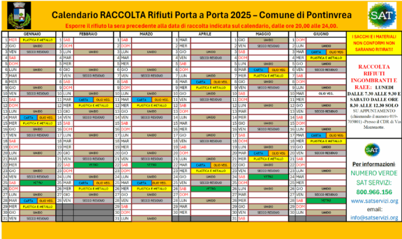 Calendario Pontinvrea raccolta differenziata 2025