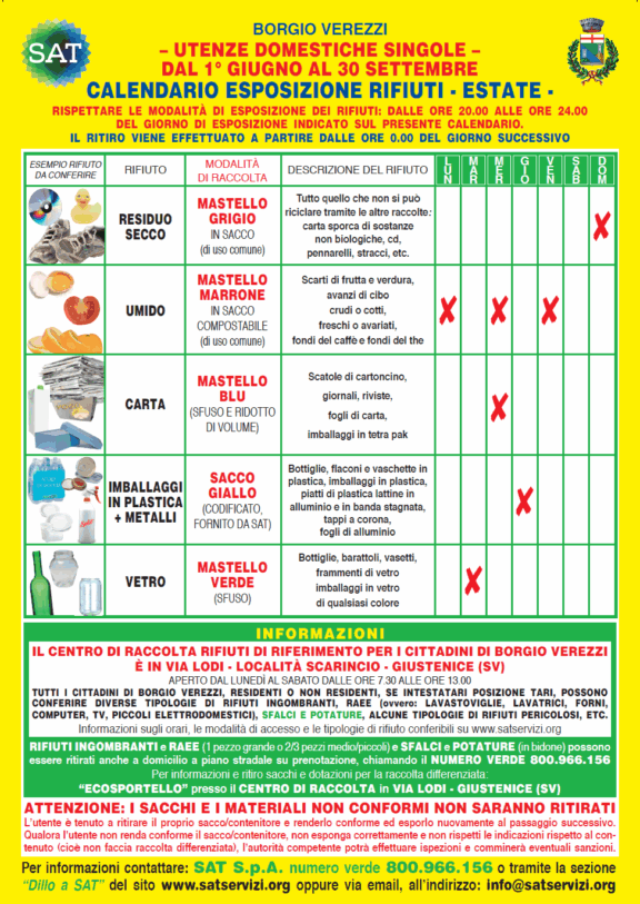 Calendario estivo Borgio Verezzi Utenze domestiche A