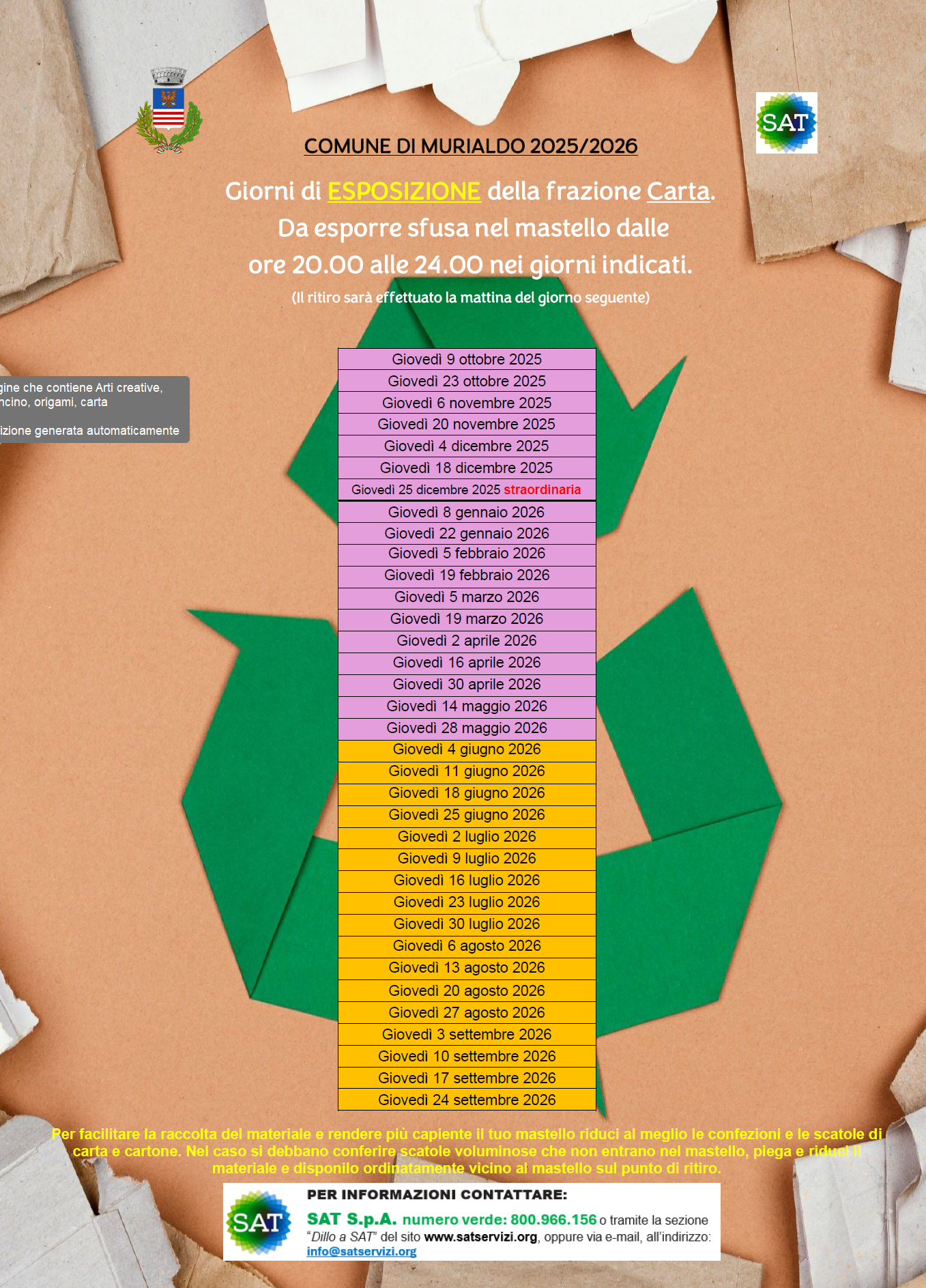 Murialdo: calendario ritiro carta 2026